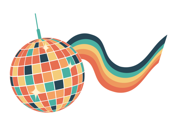 A brightly colored disco ball