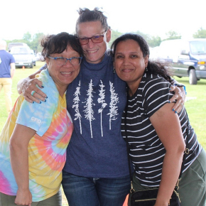 a group of people smiling