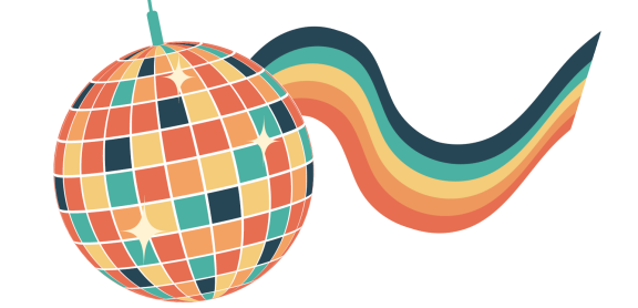 A brightly colored disco ball